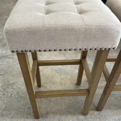 French Country Chic Barstools 29” Set of 4 Nathan James Nailhead Wood Barstools