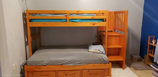 Solid Wood Bunk Bed-Twin over Full  with Stairs