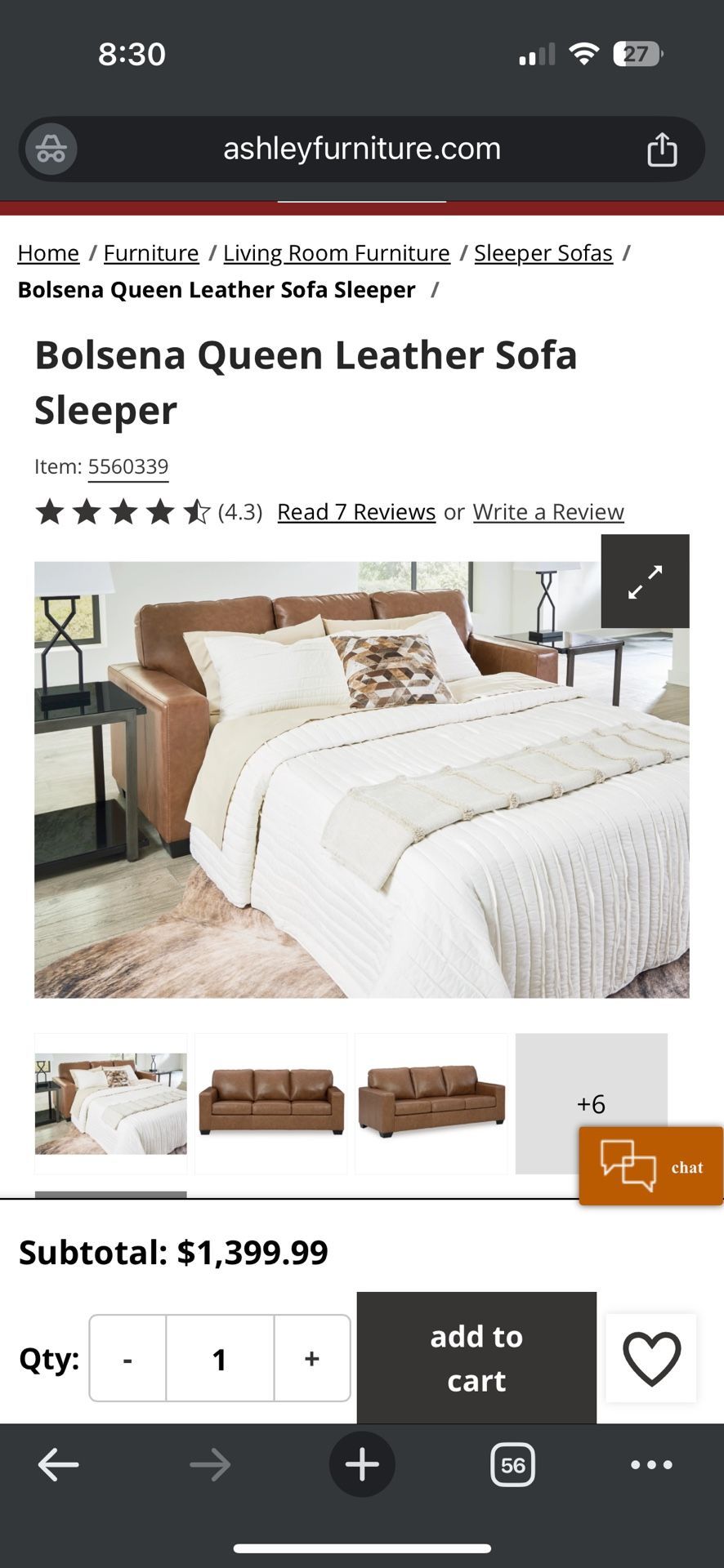 Ashley Bolsena Queen Leather Sofa Sleeper