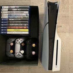 Playstation 5 Slim with Disc Drive, 3 controllers, and games