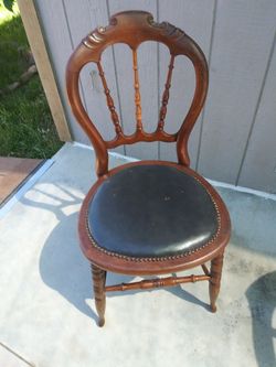 Antique leather seat chair Solid Cherry Wood