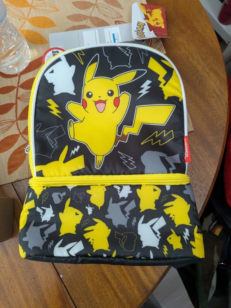 Thermos Pokemon Pikachu Zippered Lunch Bag, Top Carry Handle 2 Compartments, NWT