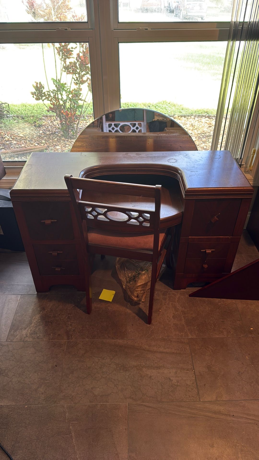 Antique Dressing Table With Chair And Mirror