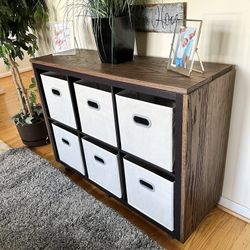 46" Oak-framed Storage Bookshelf w/ Bins