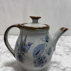 VTG EL Palomar Blue Bird Teapot Hand Painted Art Bohemian Rustic Cottage Mexico