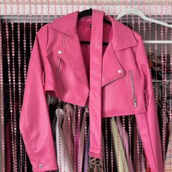 pink leather jacket