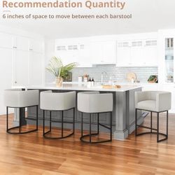 $45 each.  27" H Counter Height Bar Stools, Modern Barrel Counter Stools with Backrest and Arms, Black Metal Frames, Linen Fabric Upholstered Accent B