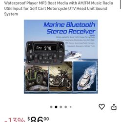 Marine Stereo Audio Radio Bluetooth Car Stereo Receivers Waterproof Player MP3 Boat Media with AM/FM Music Radio USB Input for Golf Cart Motorcycle UT