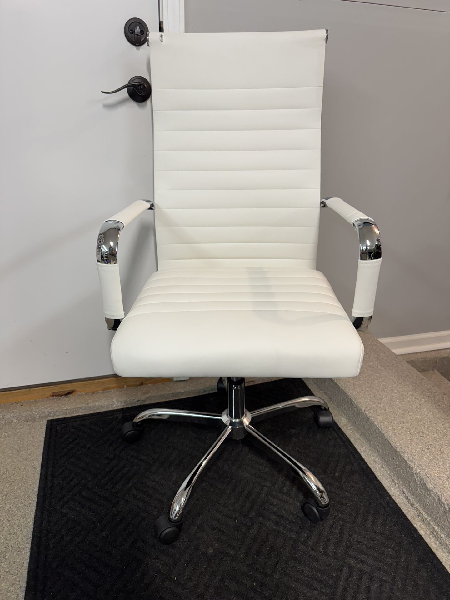 Brand New White/Chrome Vegan Leather Tall Back Height Adjustable Reclining Executive Office Chair