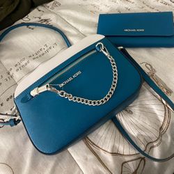 Michael Kors Blue Purse And Wallet 