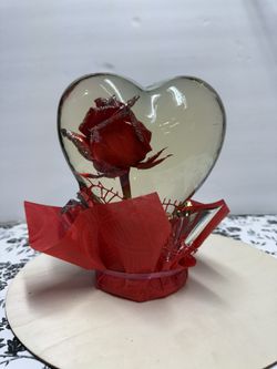 Red With Silver Glitter Heart Shaped Rose Globe