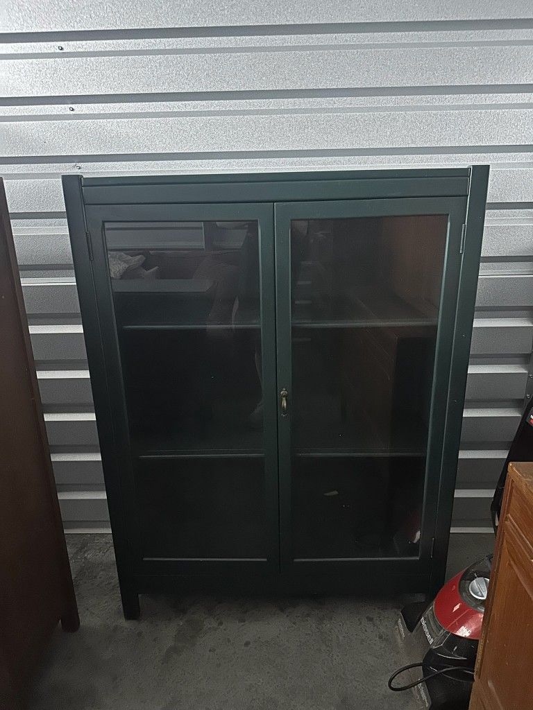 Green Wood Bookcase w/ glass doors