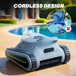 Cordless Pool Vacuum for Above Ground Pool, Robotic Pool Cleaner with Self-Parking