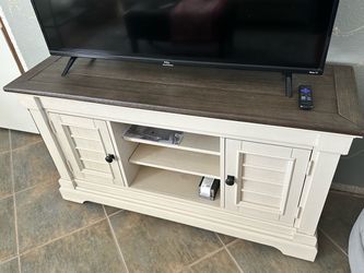 Two-Tone TV Stand with Cabinet Doors Like New condition