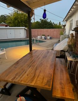 Outside of picnic style bench