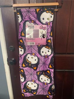 Hello Kitty Halloween Throw Blanket Purple Spiderweb Black Cat