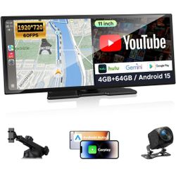 11" AI CarPlay Screen with Full Google-Play Access: Download Apps for Streaming, Gemini & More, 8-Core Processor, Built-in GPS, 1920x720 IPS 60FPS Scr