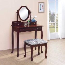 Cute Little Vanity Set In Red Brown Finish! Lowest Prices Ever!