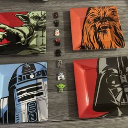 8 Pack 1" Star Wars Refrigerator Magnets & Star Wars 4 Piece Plate Set 