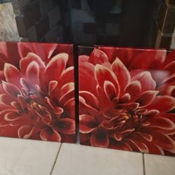 Set Of 2 Red Flowers Wall Hangings