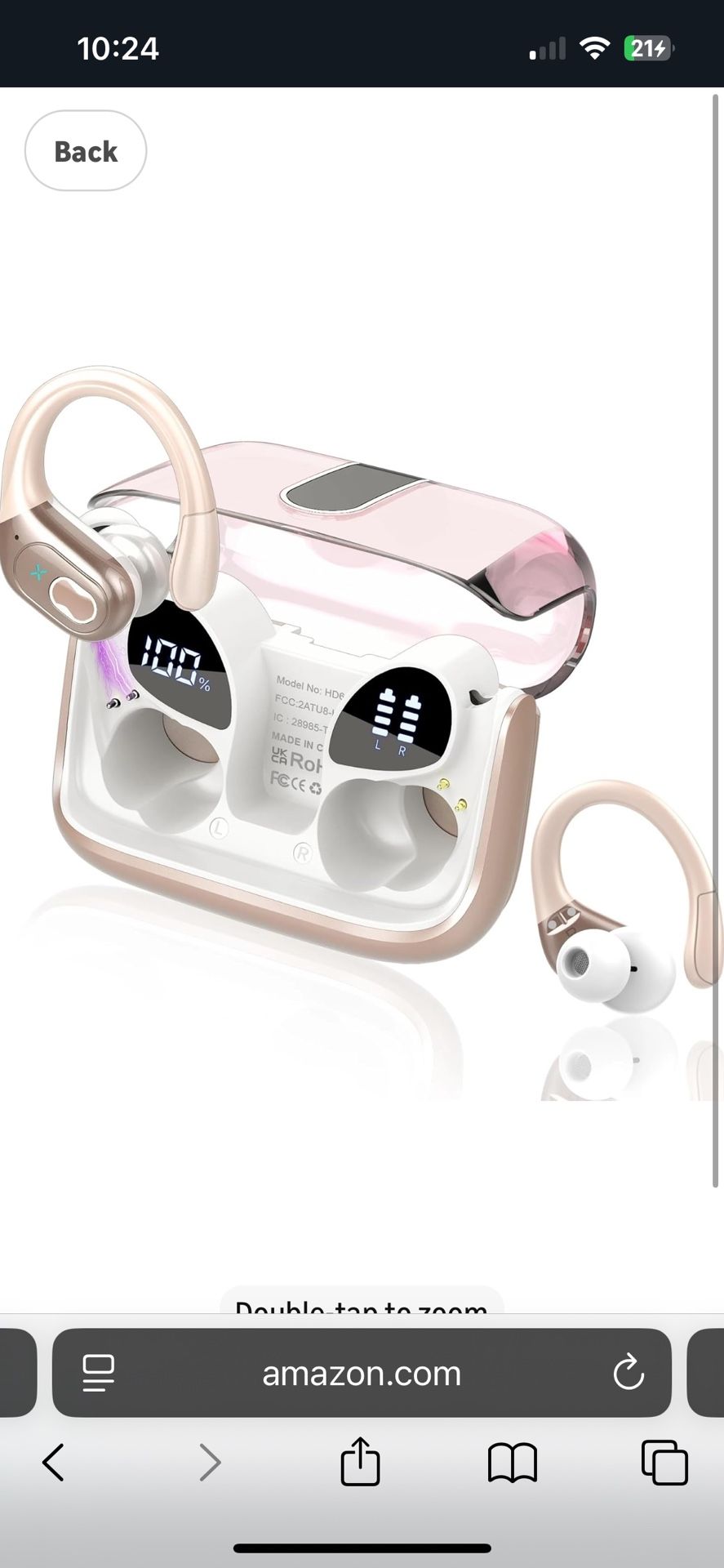 Wireless Earbuds Bluetooth 5.4 Headphone, HiFi Stereo Over Ear Bud, ENC Noise Cancelling Mic, Rose