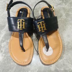 Tommy Hilfiger Navy Blue Keely Stacked Heel Thong Sandals Size 8.5