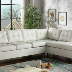 Vintage White Faux Leather Sectional

