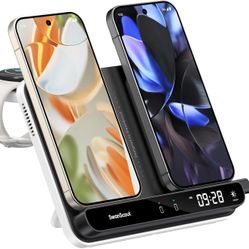 Dual Phone Charging Station, Wireless Charger for Google Pixel 9a/9 Pro/9/8 Pro/7 Pro (Not for 9 Pro Fold), for Pixel Watch 3/2/Fitbit Versa 4/3/Sense