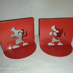 Pair of 2 Red Metal Book Ends Mickey Mouse Silhouette Disney by Michael Graves