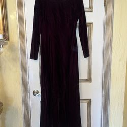 Vintage Bullocks Burgundy Velvet Dress Women Pleated Velvet Dress
