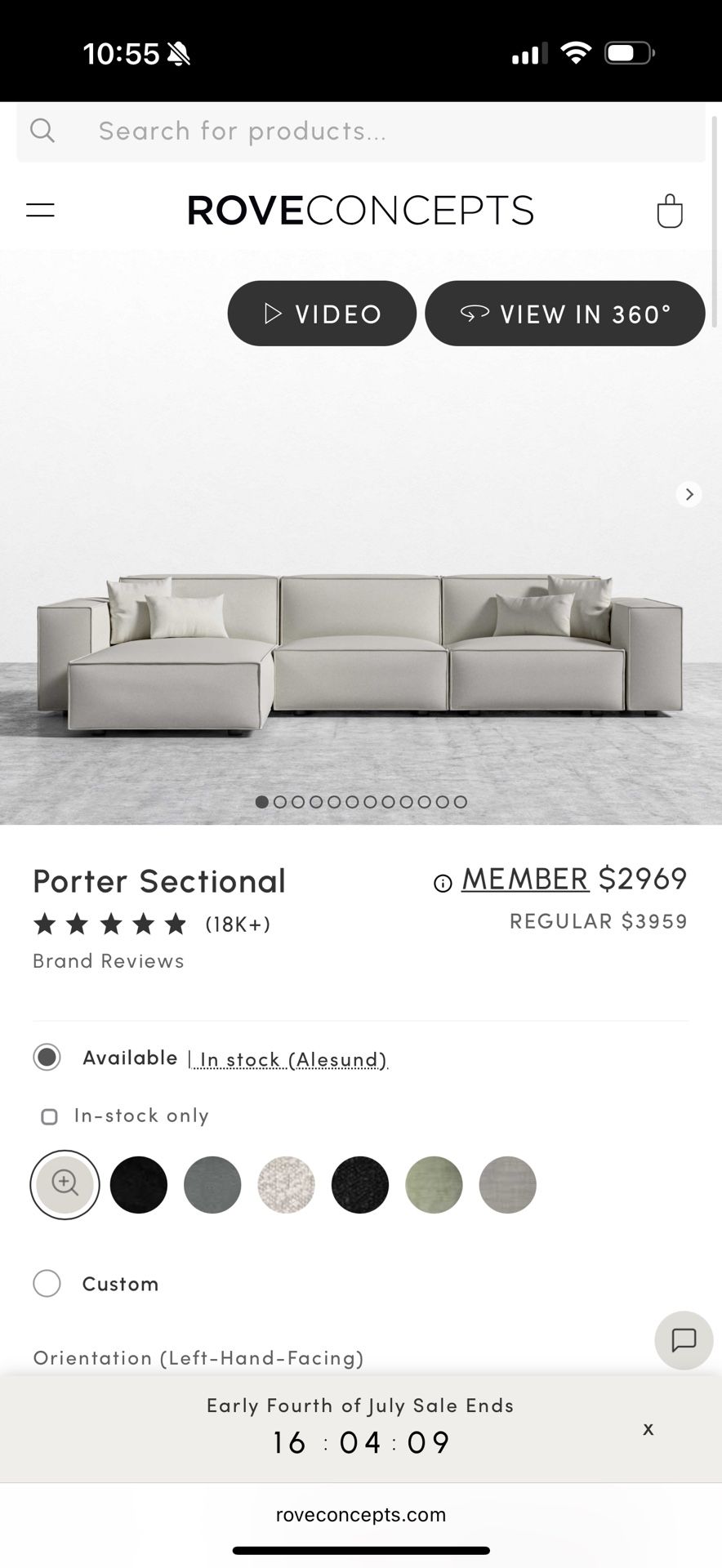Rove Concepts Porter Sectional Sofa Pearl Boucle