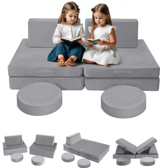 MeMoreCool Modular Kids Play Couch for Toddlers, Floor Foam Explorer Sofa with Building Fort Feature, Sectional Fold Out Block Couch for Playroom