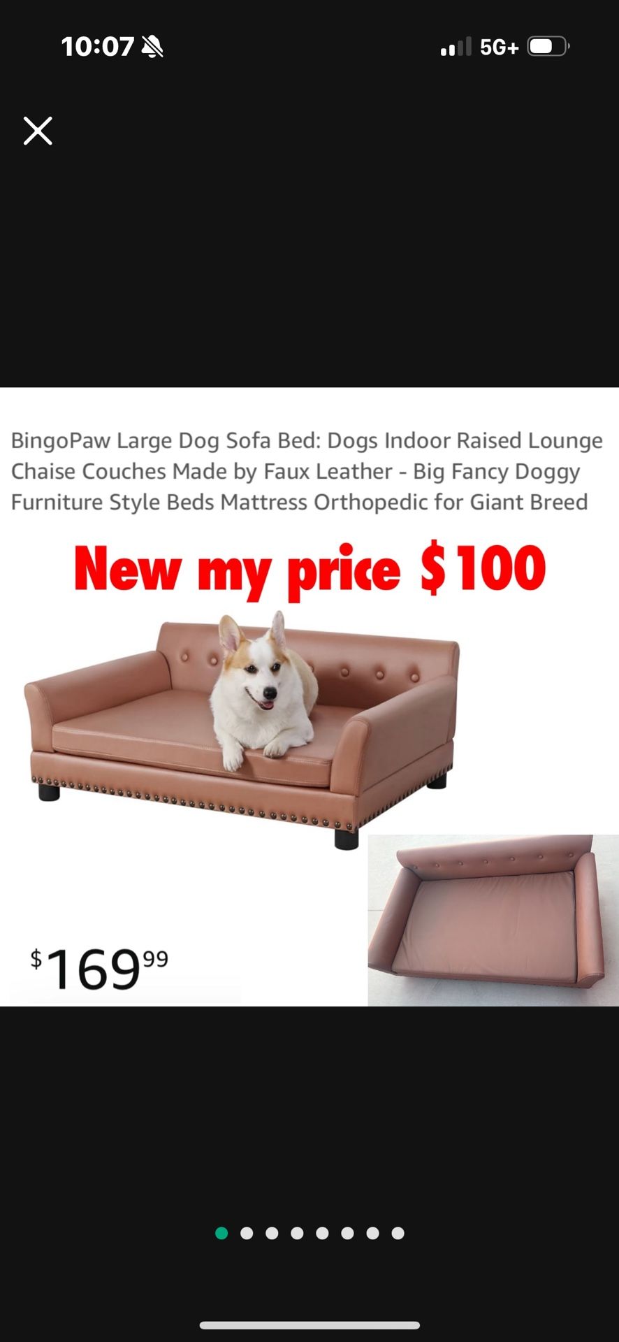 New BingoPaw Large Dog Sofa Bed: Dogs Indoor Raised Lounge Chaise Couches Made by Faux Leather - Big Fancy Doggy Furniture Style Beds Mattress Orthope