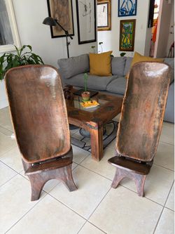 African tribal hand carved wooden chairs (two)