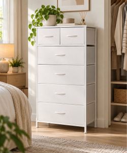 Mifuro Tall Dresser for Bedroom, Vertical Storage Organizer Tower with 6 Drawers, Chest of Drawers with Fabric Bins, Steel Frame, Wood Top for Bedroom