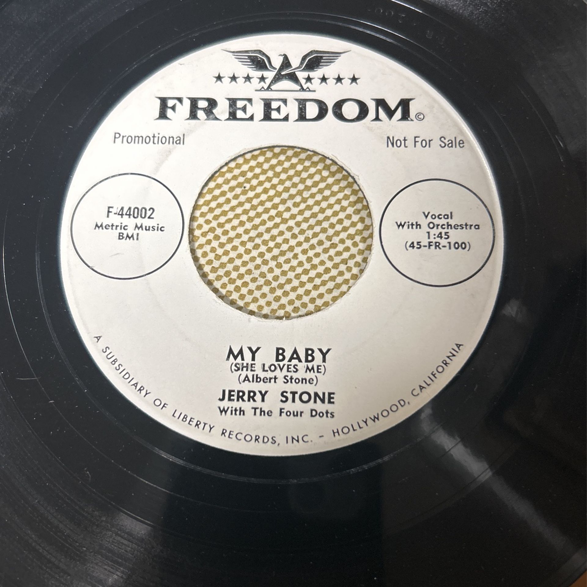 45 rpm 7" JERRY STONE My Baby / It's Heaven Orig 1958 Freedom Eddie Cochran