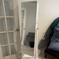 White Full Length Mirror & Jewelry Armoire