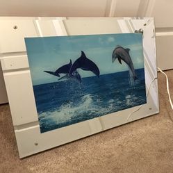 Vintage motion lamp lighted waterfall dolphin ocean picture mirror with sound