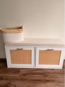 White Rattan Shoe Storage and Entry Way Bench