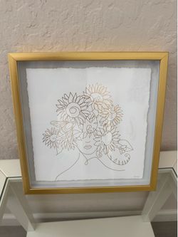 Hand Foiled Picture Frame of Woman Face with Sunflowers
