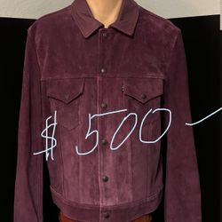 NWT Levi’s Big E Suede, Trucker Jacket, Purple, Italy,2- Smalls