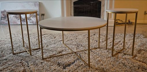 3-Piece Faux Marble and Gold Coffee Table Set