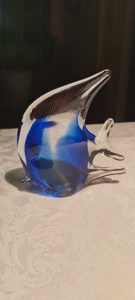 Beautiful Cobalt Blue & Clear Glass Angel Fish/SALE PENDING 