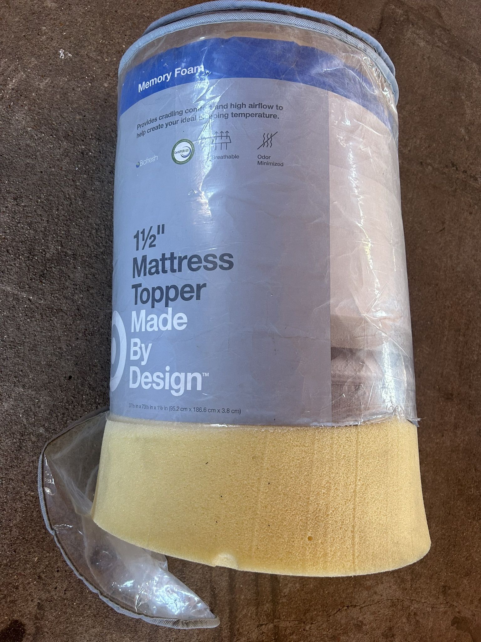 Made By Design 1.5" Memory Foam Twin Mattress Topper Yellow Breathable