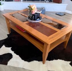 Wood and Glass Coffee Table with Lower Shelf