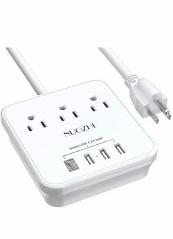 Cruise Essentials, NUOZHI 6 Ft Power Strip with 3 Outlets and 4 6 Ft, White