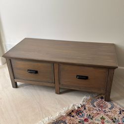 Coffee Table  And Side Table With 2 Lg Storage Drawers Beach wood 