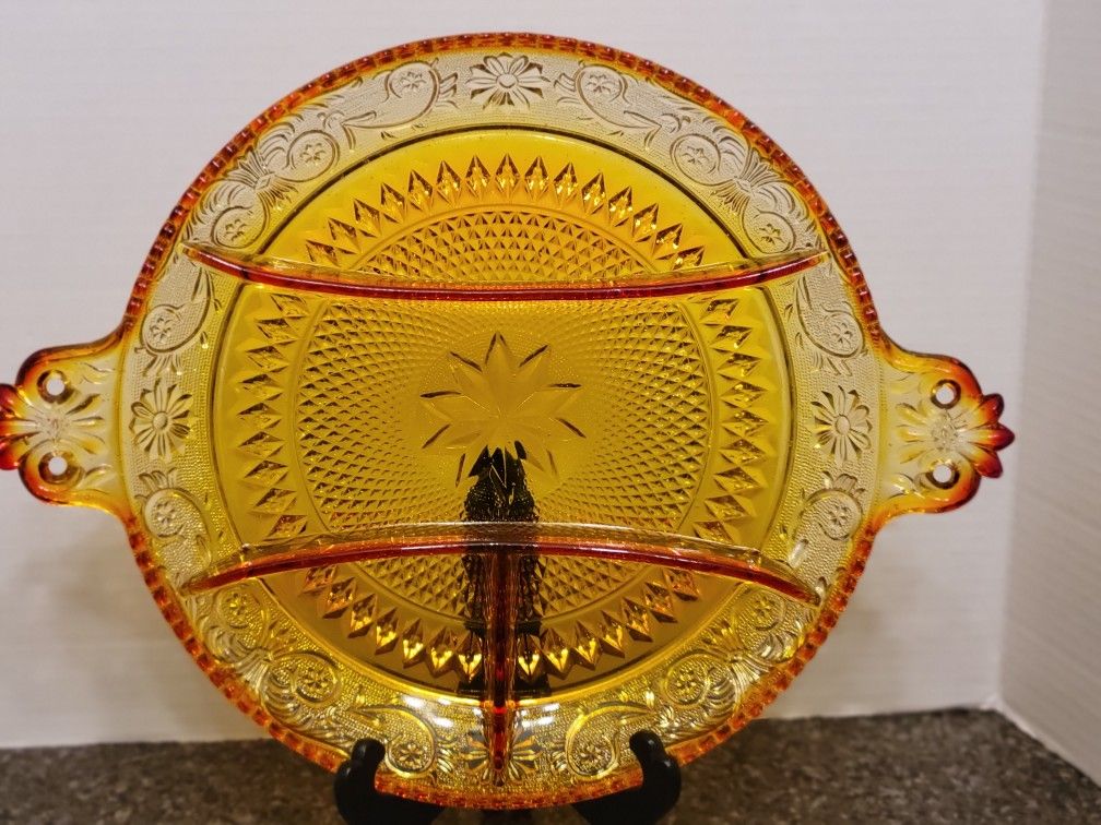 1970s 4 Section Amberina Indiana Tiara Glass Handled  Relish Platter