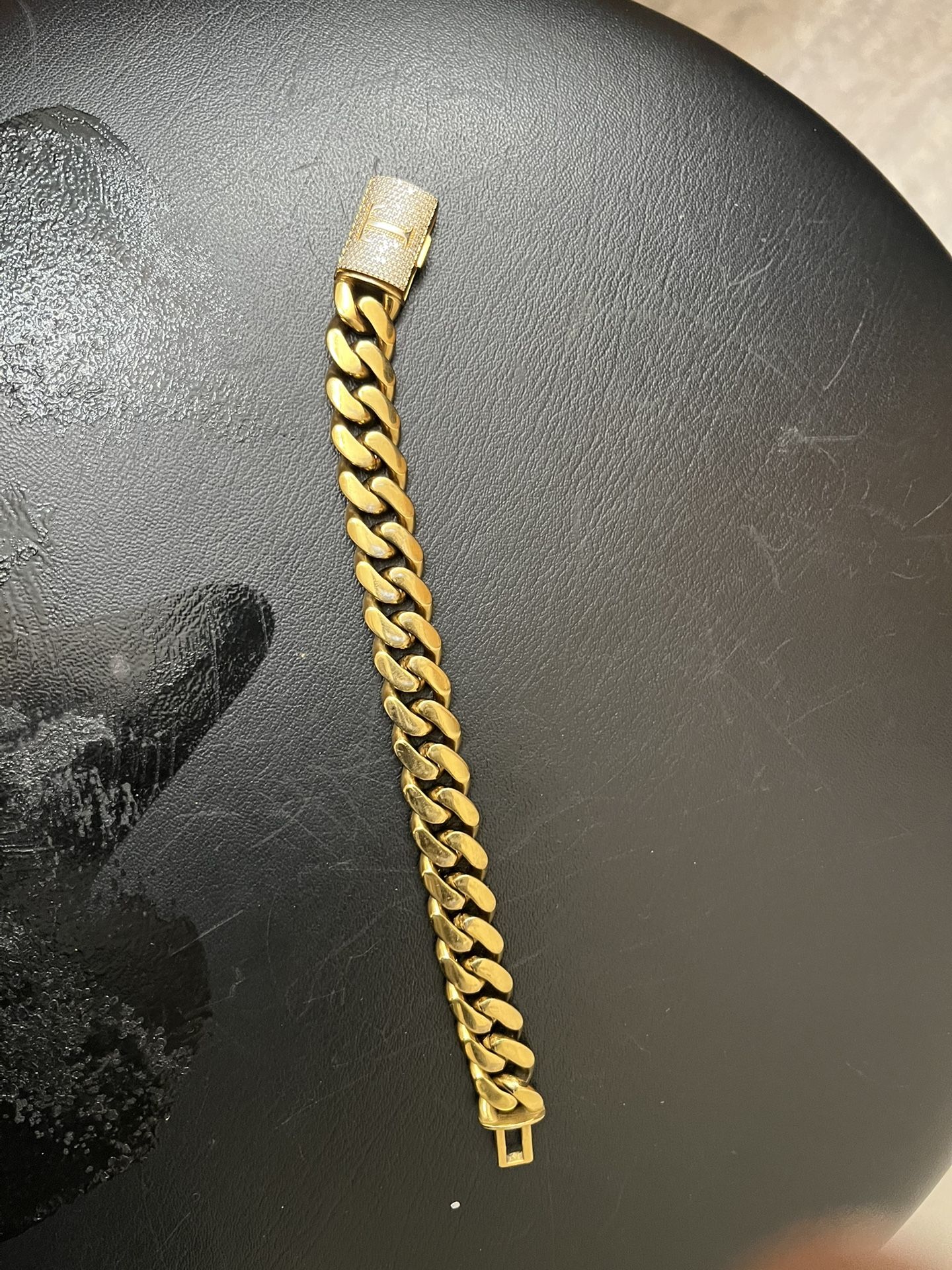 Gold Cuban Link Stainless Steel Bracelet & Diamond Clap On It