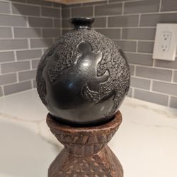 Antique Oaxacan Mesca l Vessel With Native Seed Spreader